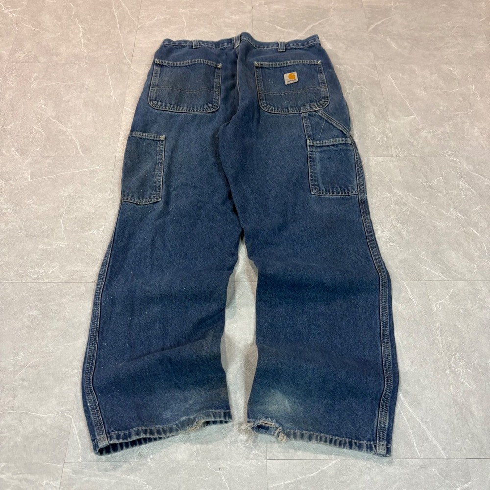 Carhartt Mens Dungaree Fit Carpenter Jeans Blue Denim Work Pants 34x30 382-83